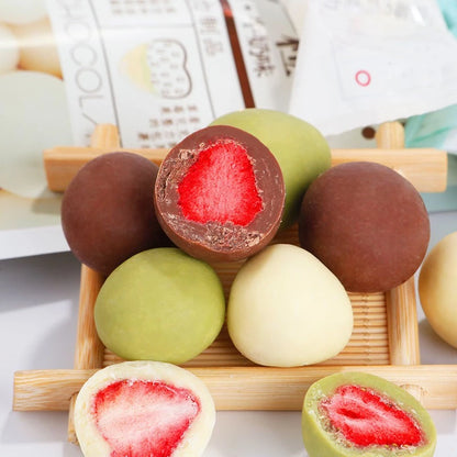 Strawberry-filled chocolate truffles