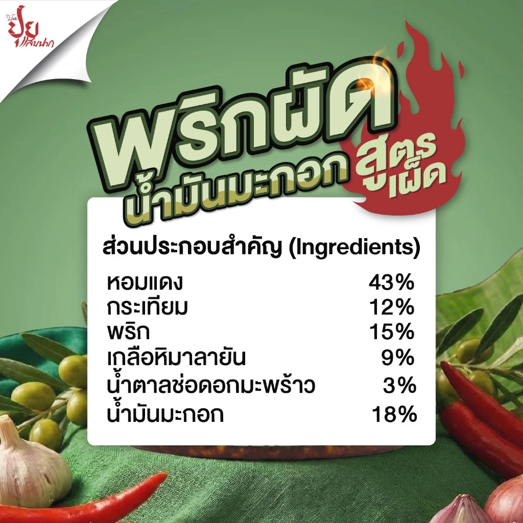 พริกผัดน้ำมันมะกอก (สูตรเผ็ด) ￼- ปุยแสบปาก 210g